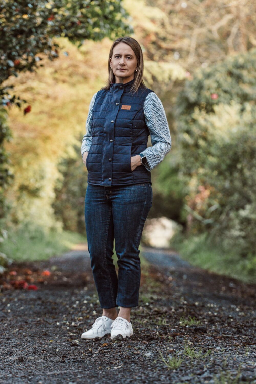 Women’s Slimline Wool Puffer Vest: Pink & Navy Check